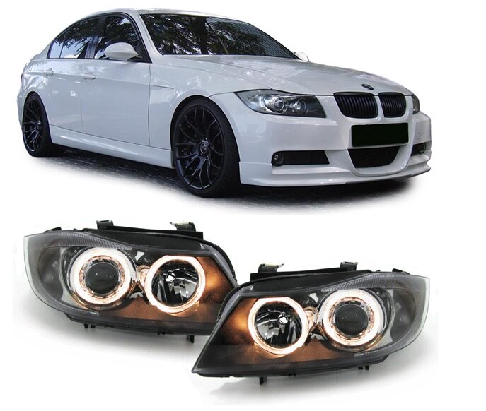 Angel eyes koplampen geel passend voor BMW 3 serie E90 en E91 met halogeen koplampen (H7) model 2005 - 2011