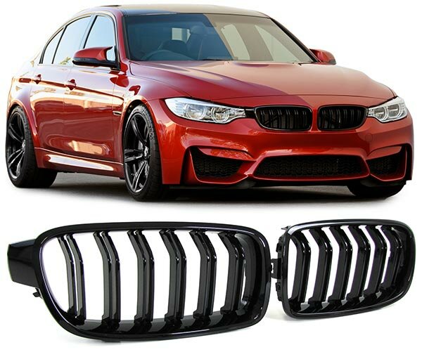 Grillen dubbelspijls glanzend zwart passend voor BMW 3 serie F30 en F31