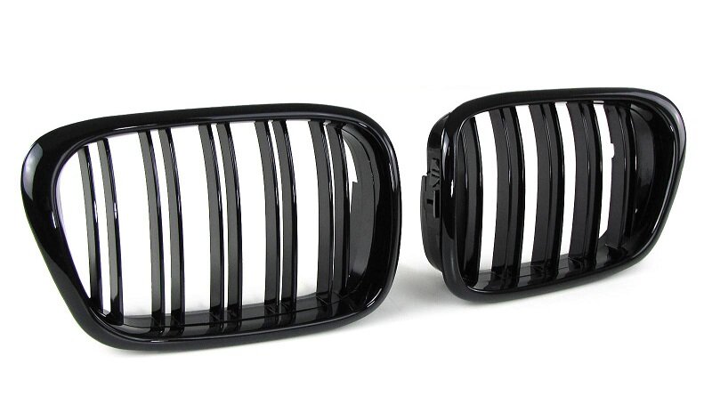 Dubbelspijls glanzend zwarte grillen passend voor BMW 5 serie E39 model 1995 - 2003