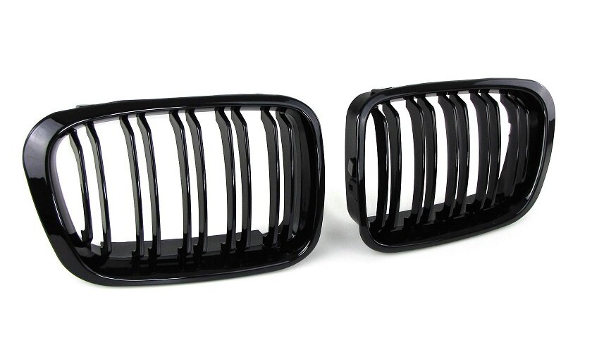 Dubbelspijls glanzend zwarte grillen passend voor BMW 3 serie E46 sedan en touring model 1998 - 2001 en compact alle 
