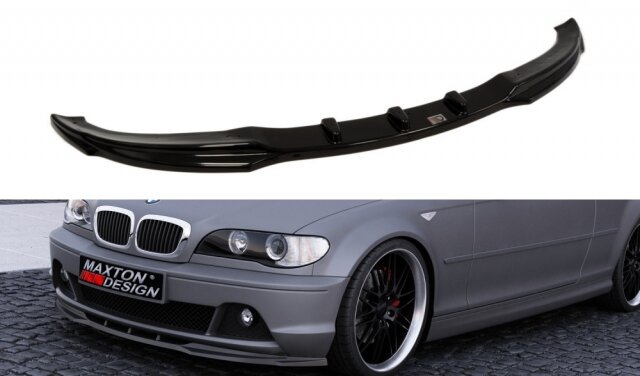Glanzend zwarte frontsplitter passend voor BMW 3 serie E46 coupe en cabrio model 2003 - 2006 met standaard voorbumper Maxton Design